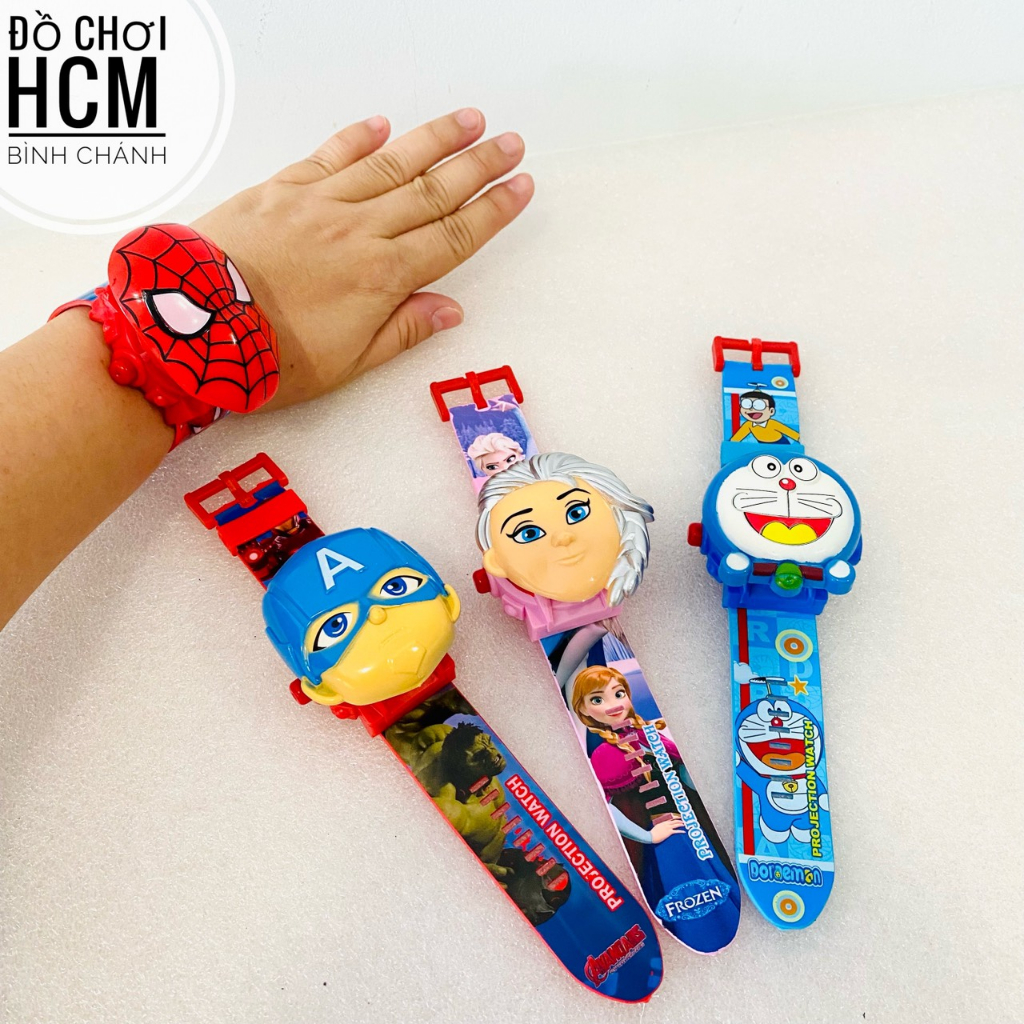 Đồ chơi trẻ em đồng hồ đeo tay siêu anh hùng, công chúa elsa, doremon, spider man, captain american BH189-2