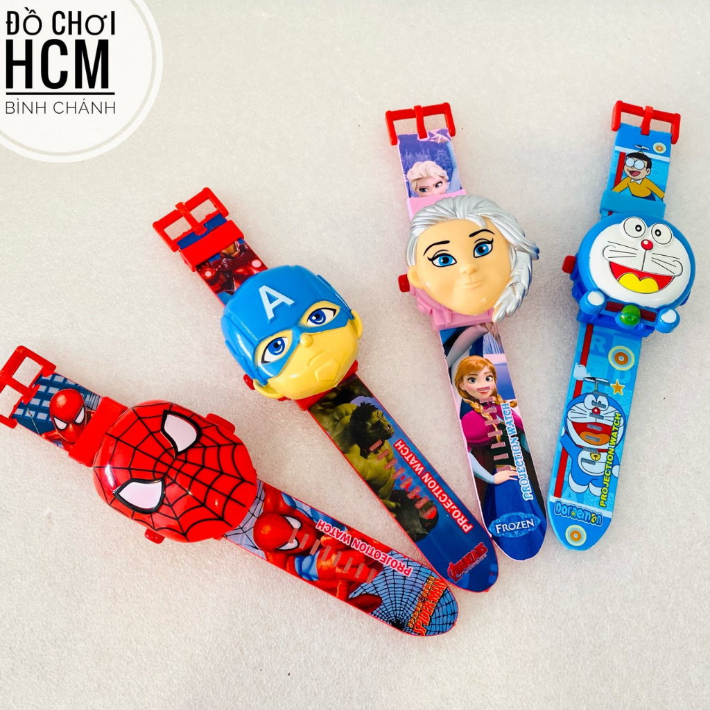 Đồ chơi trẻ em đồng hồ đeo tay siêu anh hùng, công chúa elsa, doremon, spider man, captain american BH189-2