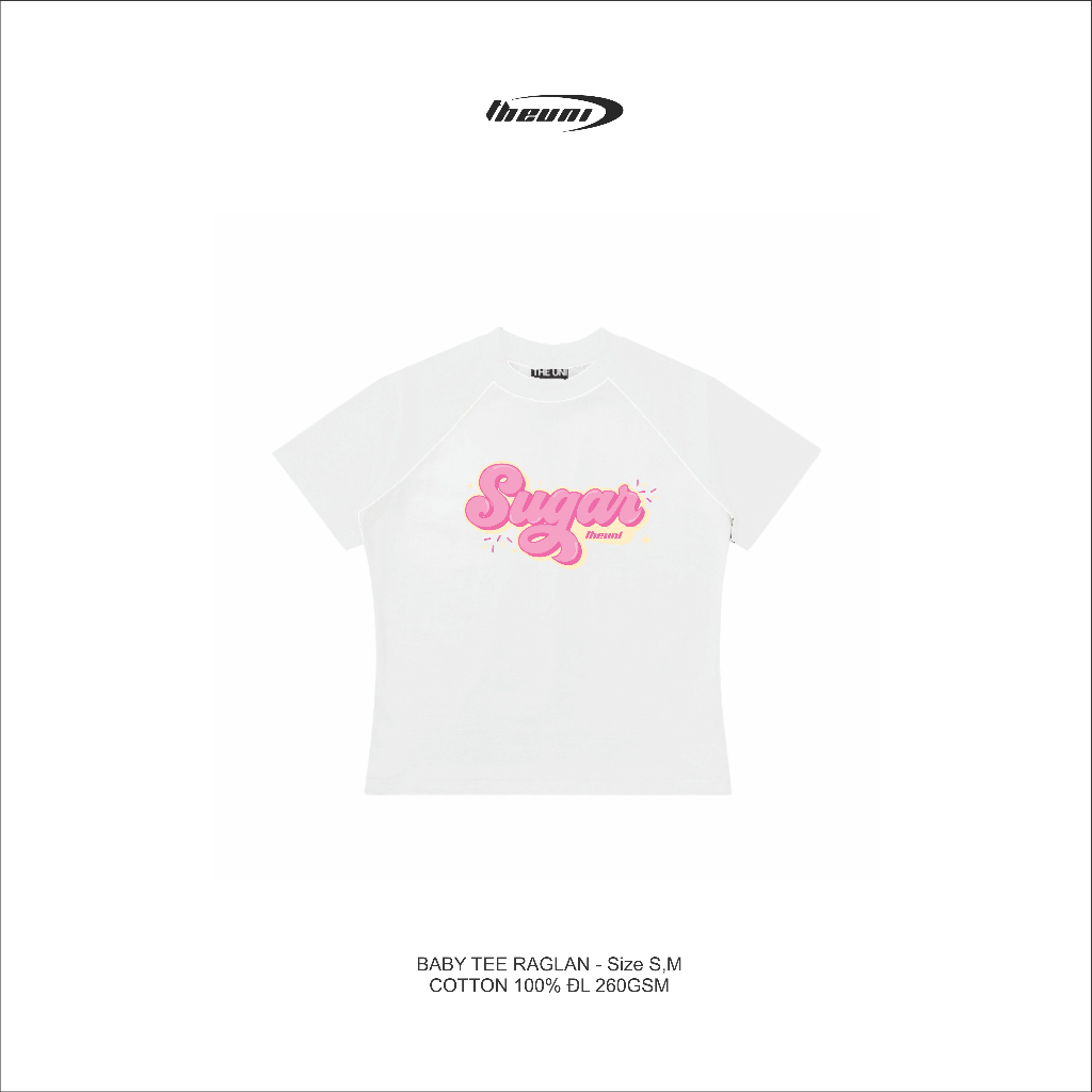 Áo Baby Tee raglan trắng in hình, chất liệu 100% cotton - Áo Thun form nữ brand Theuni