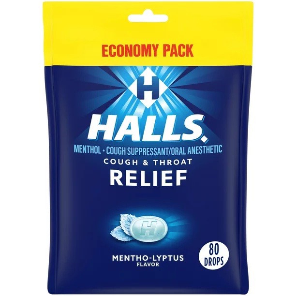 Kẹo Ngậm Giảm Ho,Vị Bạc Hà HALLS Relief Mentho-Lyptus Cough Drops