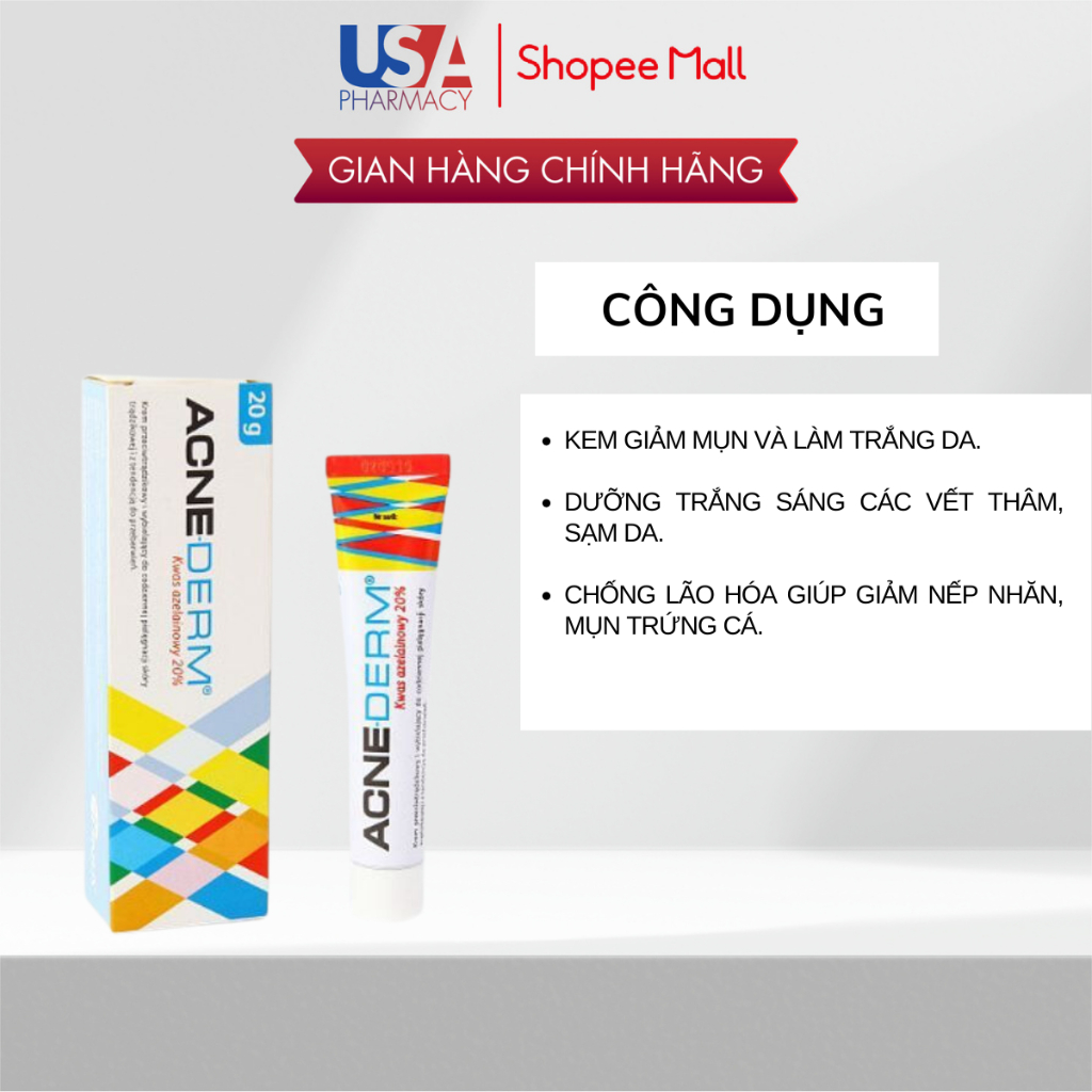Kem Giảm Thâm Nám Và Giảm Mụn chứa 20% Azelaic Acne derm 20g Dạng Gel Bản Balan Chính Hãng.