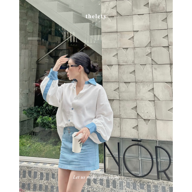Áo Sơ Mi Viền Denim STRIPED DENIM SHIRT | 𝐭𝐡𝐞𝐥𝐞𝐭𝐲
