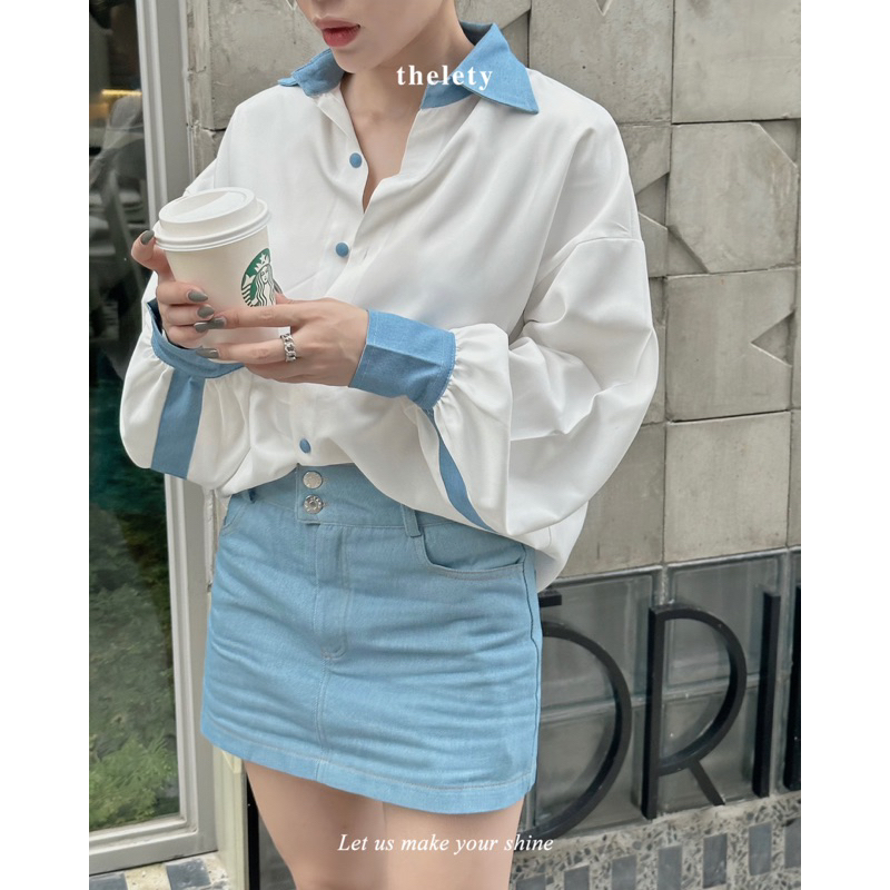 Áo Sơ Mi Viền Denim STRIPED DENIM SHIRT | 𝐭𝐡𝐞𝐥𝐞𝐭𝐲