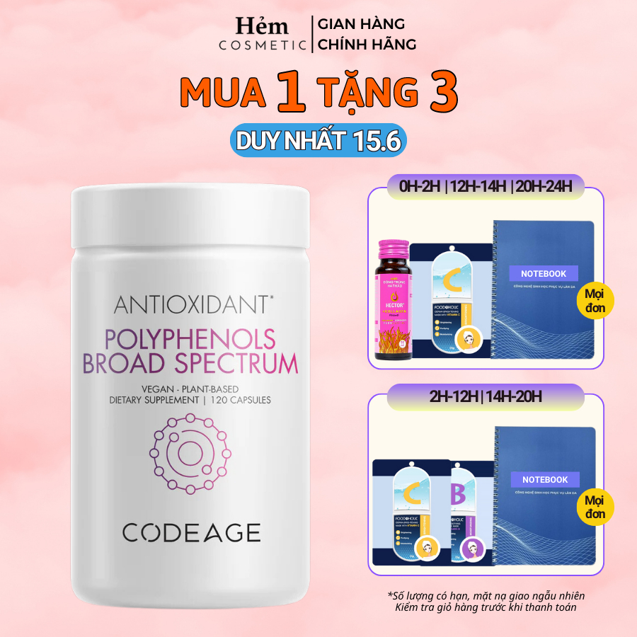 Viên chống nắng sáng da CodeAge Polyphenols Broad Spectrum 120 viên - Hẻm Cosmetic