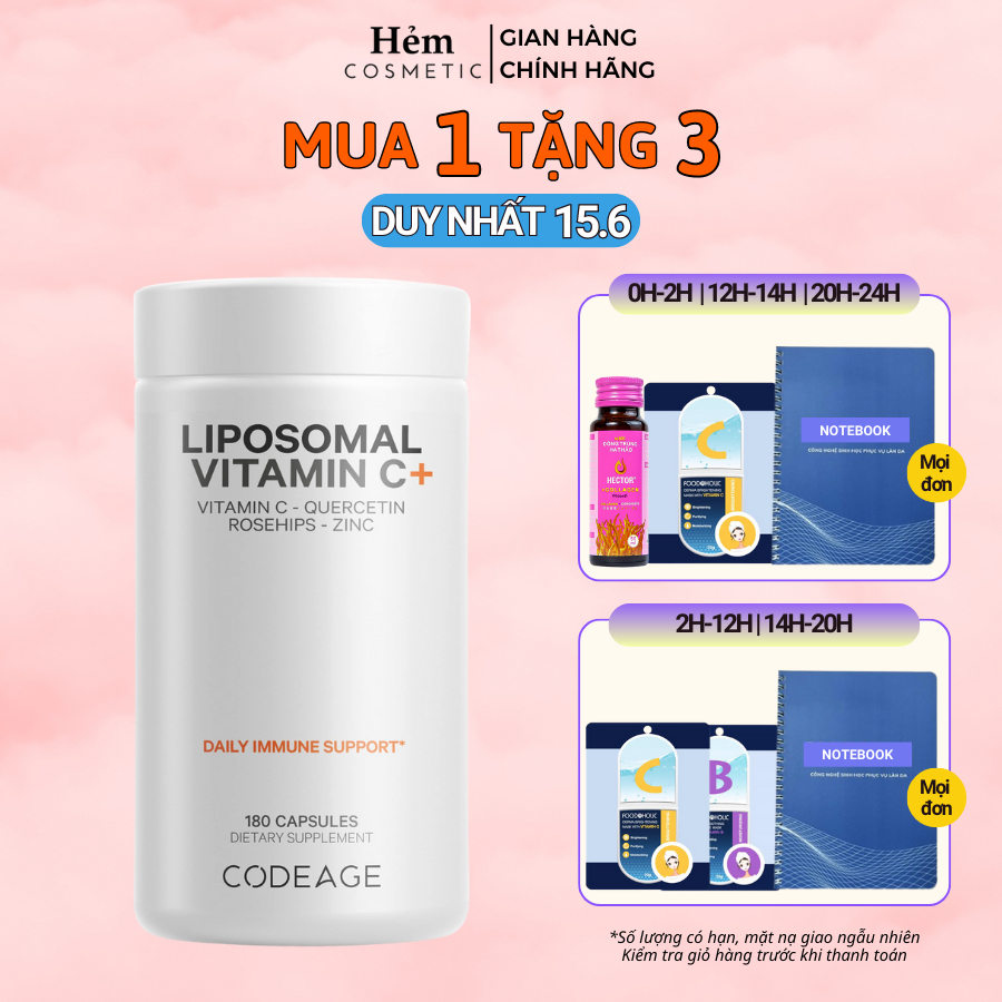 Viên uống CodeAge Liposomal Vitamin C tăng cường miễn dịch 180 viên - Hẻm Cosmetic