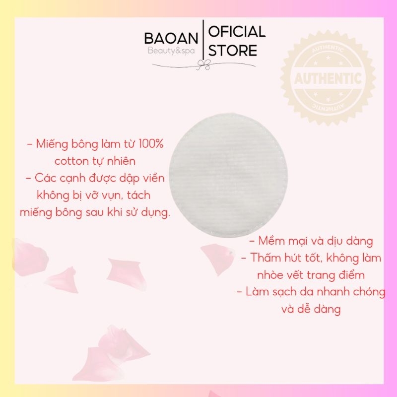 Bông tẩy trang 100% cotton tự nhiên, thấm hút tốt, mềm mại và mịn màng