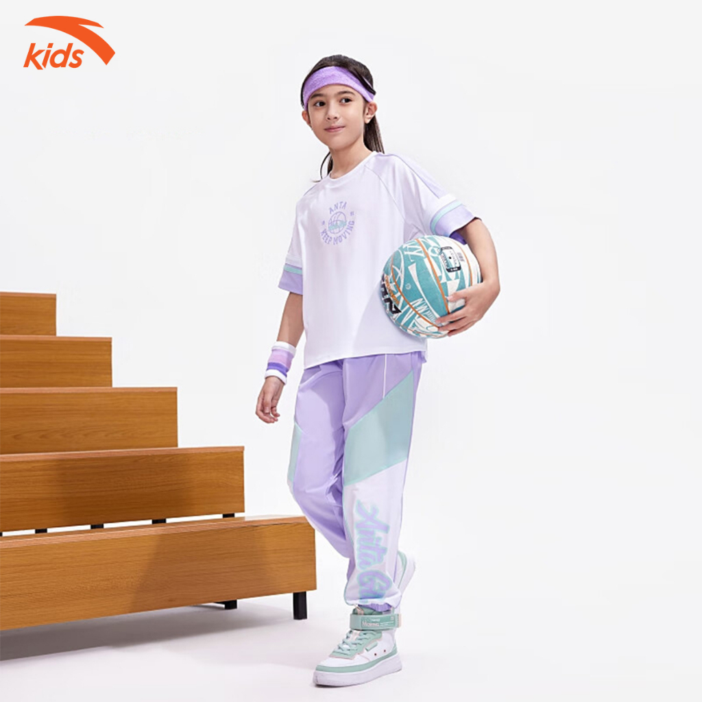 Áo phông thể thao bé gái Anta Kids dòng bóng rổ, vải cotton, thoáng khí W362328145