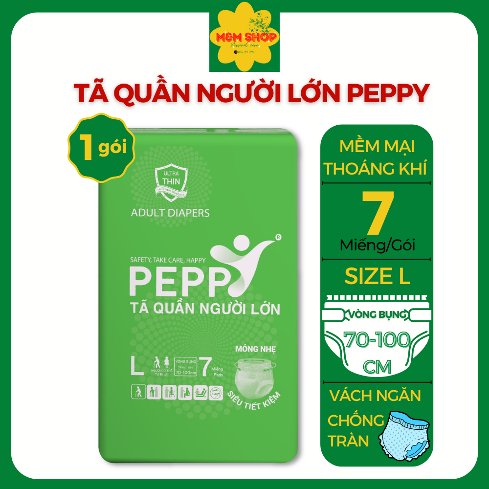 [Bán chạy] Tã bỉm quần người lớn Peppy siêu mềm, mỏng nhẹ, thấm hút cao size M 8 miếng, size L 7 miếng, XL 7 miếng/gói