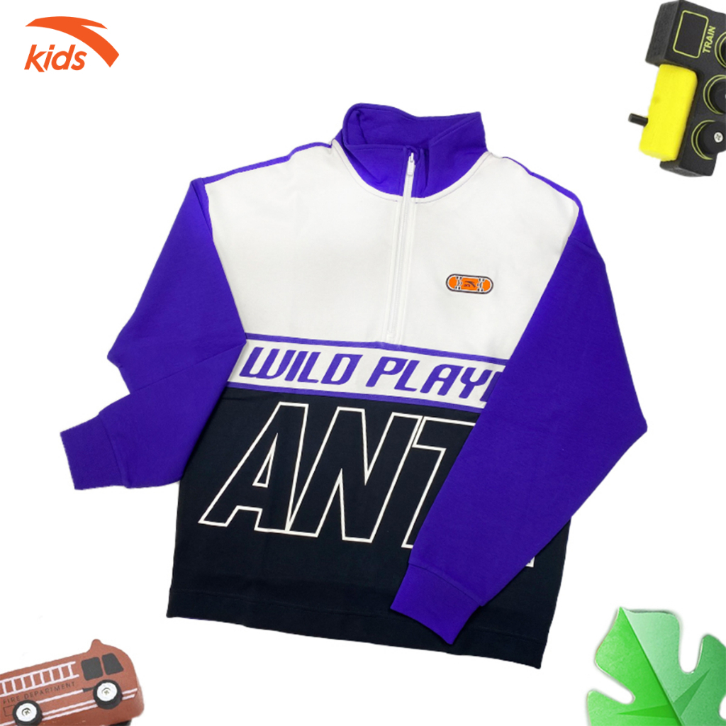 Áo nỉ thời trang bé trai Anta Kids cổ cao khóa zip, chất nỉ da cá 352138719