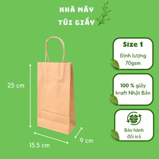 🌿 100 chiếc túi giấy kraft Nhật size 1: 15,5x10x25 cm túi giấy có quai đựng hàng 1- 1,5 kG