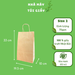 🌿 500 chiếc túi giấy kraft size 2: 19.5x10x33cm có quai