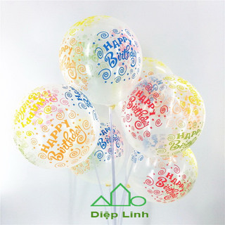 Bộ 50 bong bóng trong suốt loại lớn 12in in chữ màu happy birthday