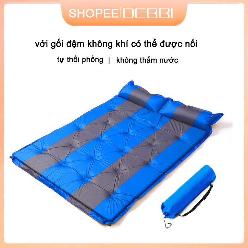 Nệm hơi, dễ dàng mang theo không thấm nước-Đệm đơn đôi dã ngoại tự phồng kèm gối, nệm tự bơm hơi du lịch Có thể được nối