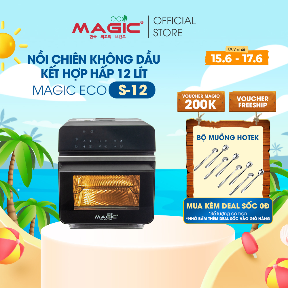 Nồi chiên hấp thông minh Magic Eco S12 12L,hoạt động êm ái,khả năng tự làm sạch,bảo hành chính hãng