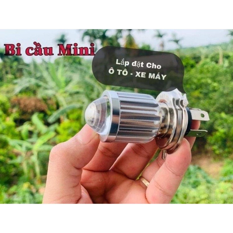 Đèn pha bi cầu chân H4 2 màu vàng trắng gắn xe máy