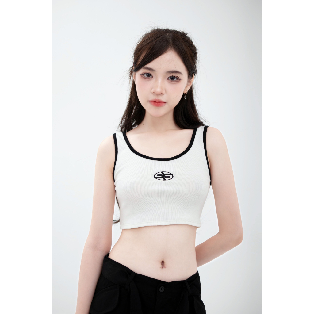 Áo Croptop Hai Dây Bản To TWENTI Thêu Logo