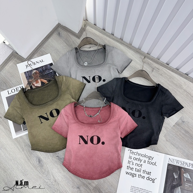 ÁO PHÔNG CROPTOP LOANG CỔ VUÔNG CHỮ NO QCCC