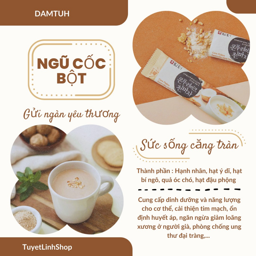 Bột Ngũ Cốc Dinh Dưỡng Thơm Ngon Damtuh Hạt Nhân Và Óc Chó 50 Gói  - Hàn Quốc