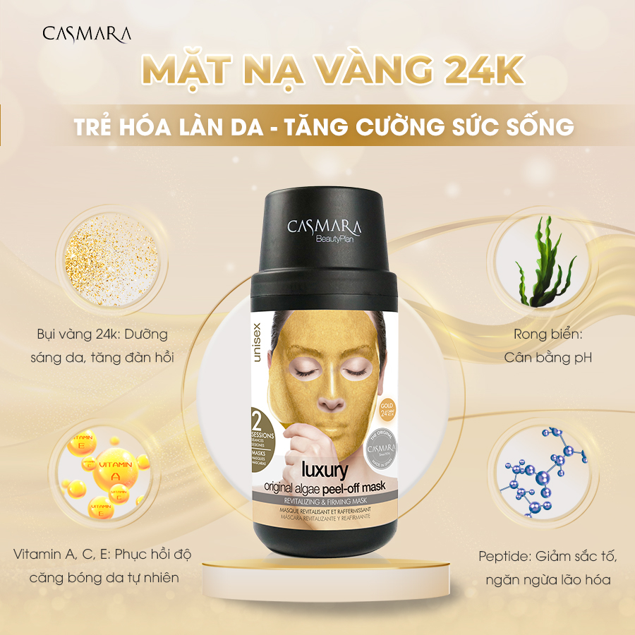 Mặt Nạ Vàng 24K CASMARA Luxury Mask Kit mặt nạ dưỡng sáng da, cấp ẩm ngừa lão hóa da căng bóng 50ml