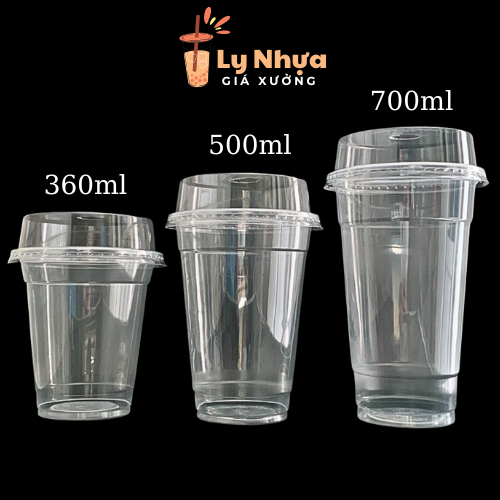 50 Ly Nhựa PP Trơn Đáy Bằng Loại Dày 360ml, 500ml, 650ml, 700ml Đựng Trà Sữa, Sinh Tố, Nước Ép Tiện Dụng