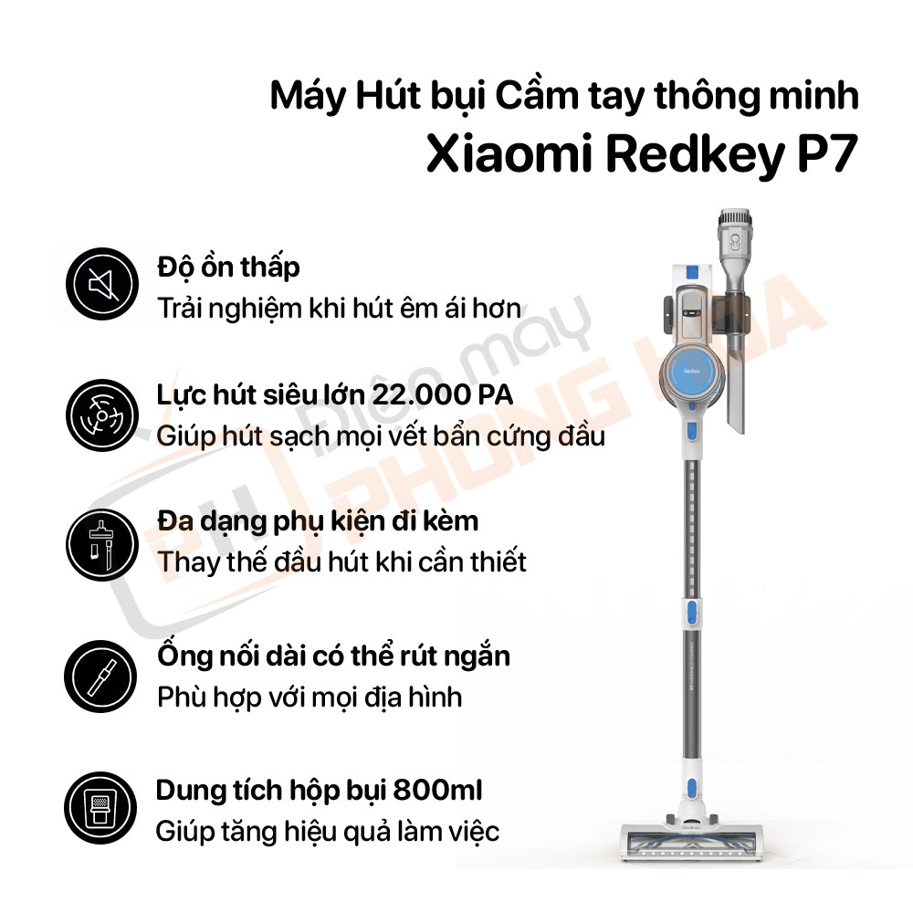 Máy Hút bụi Cầm Tay Không Dây, Pin Rời Redkey P7- Điều chỉnh chiều cao