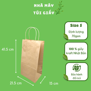 🌿10 chiếc túi giấy kraft size 5: 21,5x15x41,5cm có quai