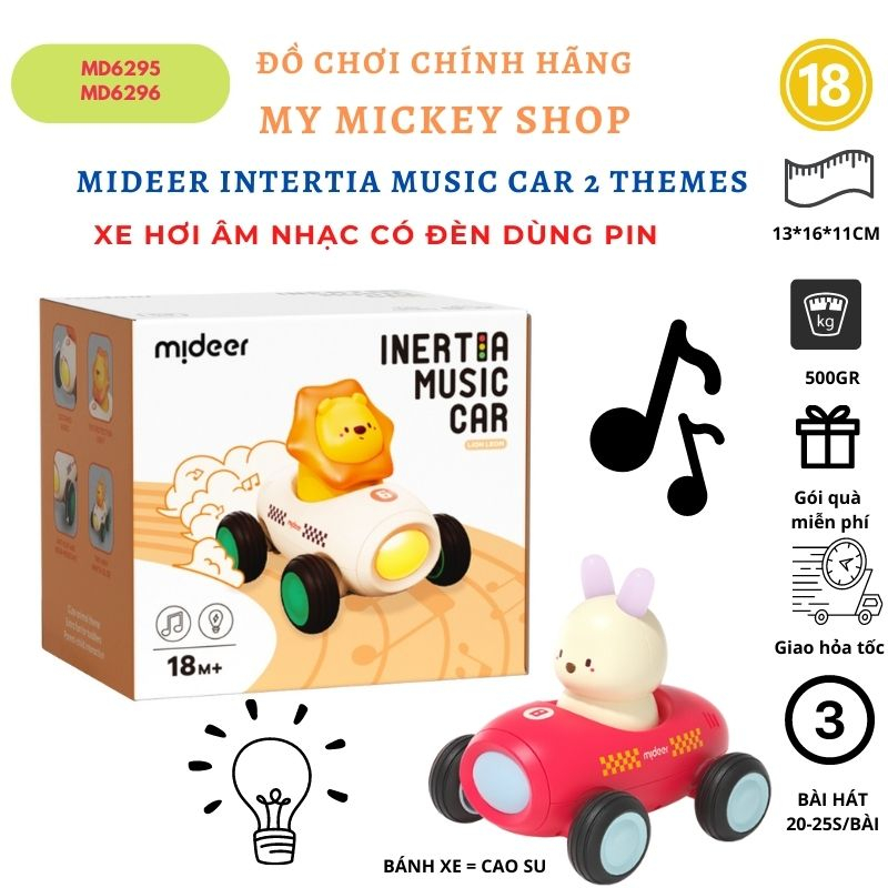 Mideer đồ chơi xe âm nhạc đèn giáo dục sớm cho trẻ 18 tháng trở lên có 2 mẫu Thỏ và Sư tử Inertia Music Car