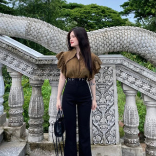 Áo kiểu nữ  , áo kiểu dáng babydoll , áo sơ mi tay bèo  chất đũi mỏng kèm lót  siêu xinh PLA178- SHOP PHONG LYNH