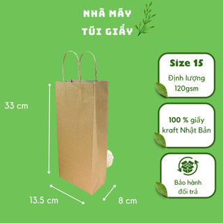 🌿100 chiếc túi giấy kraft Nhật size 15: 13.5x8x33 màu nâu có quai