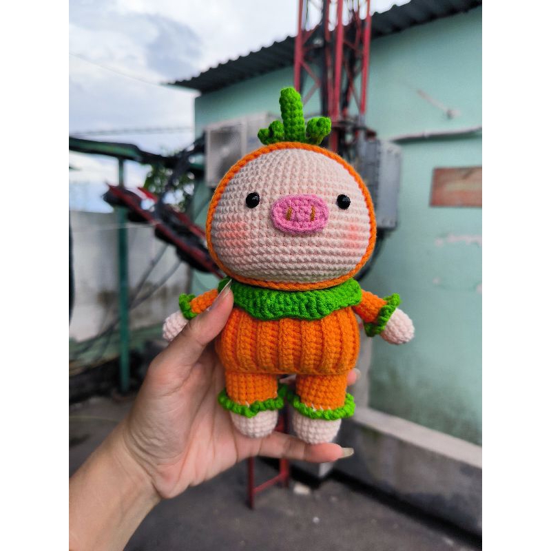 Heo bằng len handmade - Heo bí ngô ngộ nghĩnh