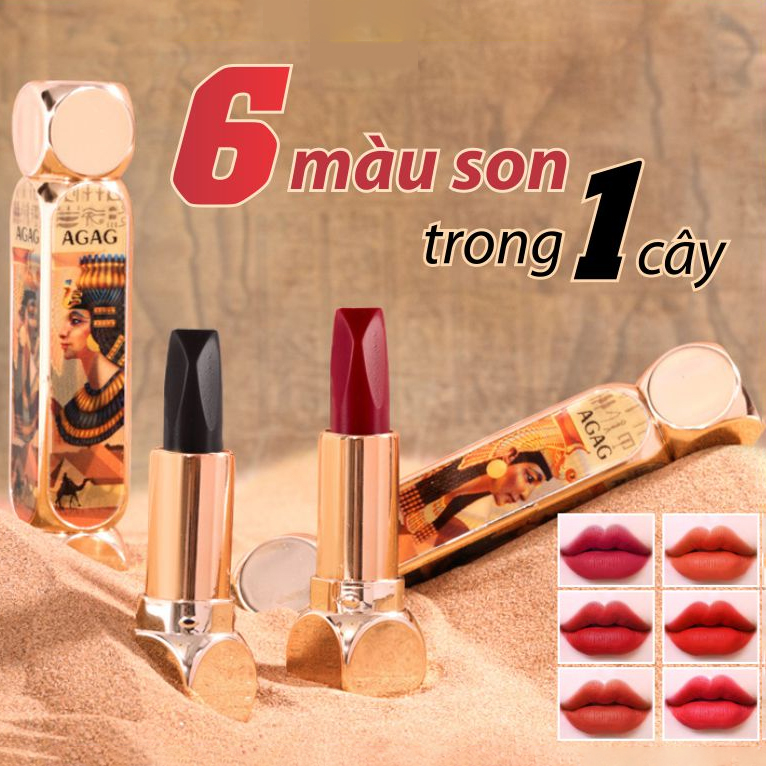 Son Môi Nữ Son Lì Không Trôi Chính Hãng Ai Cập Kèm Dưỡng Môi, Chất Son Lì, Mịn, Lâu Trôi Với Tích Hợp 6 Màu Son Hot Hit