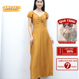 Váy maxi đi biển thiết kế 2 dây tối giản siêu tôn dáng AMYRA - Đầm maxi 2 dây  thiết kế ôm eo sang trọng đi biển VA159