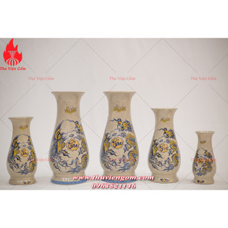 Lọ huệ men Rạn Rồng Phượng Phúc Lộc Thọ Gốm sứ Bát Tràng