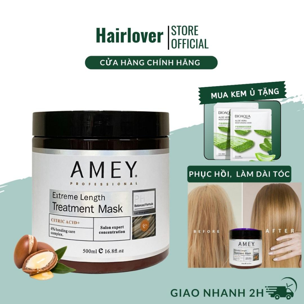 Kem ủ tóc, hấp tóc phục hồi tóc hư tổn siêu mềm mượt, kích mọc tóc và dài tóc chăm sóc tóc khô xơ Amey Canada 500ml