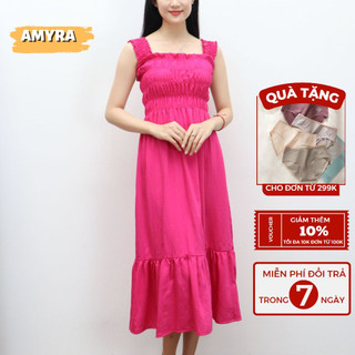 Váy maxi đi biển thiết kế 2 dây tối giản siêu tôn dáng AMYRA - Đầm maxi 2 dây  thiết kế ôm eo sang trọng đi biển VA161