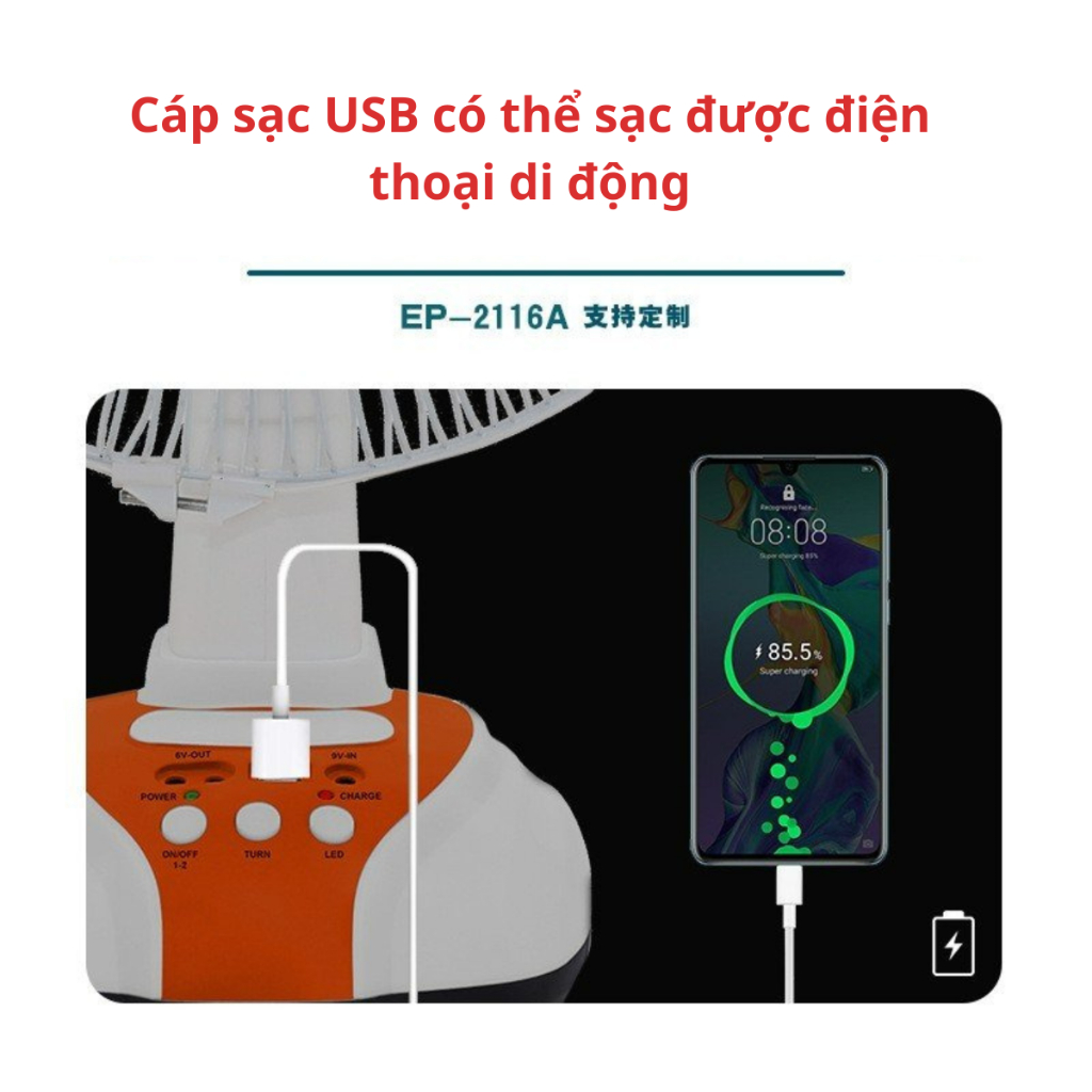 Quạt năng lượng mặt trời EASY POWER, quạt tích điện đa năng cổng sạc USB, tặng kèm 2 bóng đèn 6V - Bảo hành 12 tháng | BigBuy360 - bigbuy360.vn
