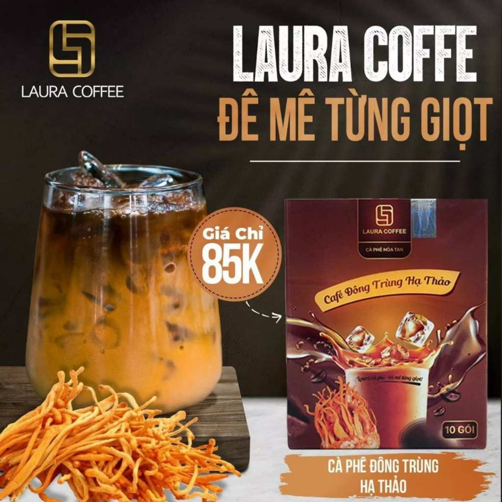 Cà phê nấm Linh chi, Cà phê Đông Trùng Hạ Thảo Laura Coffee Hộp 10 gói - Laura Sunshine Nhật Kim Anh
