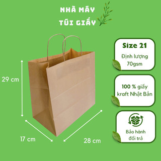 🌿100 chiếc túi giấy kraft size 21: 28x17x29 cm màu nâu có quai