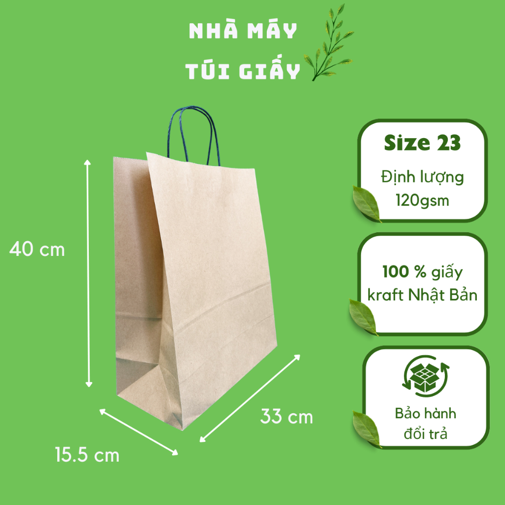 10 CHIẾC TÚI GIẤY KRAFT SIZE 23: 31x22.5x39.5 CM MÀU NÂU CÓ QUAI ( ẢNH THẬT)