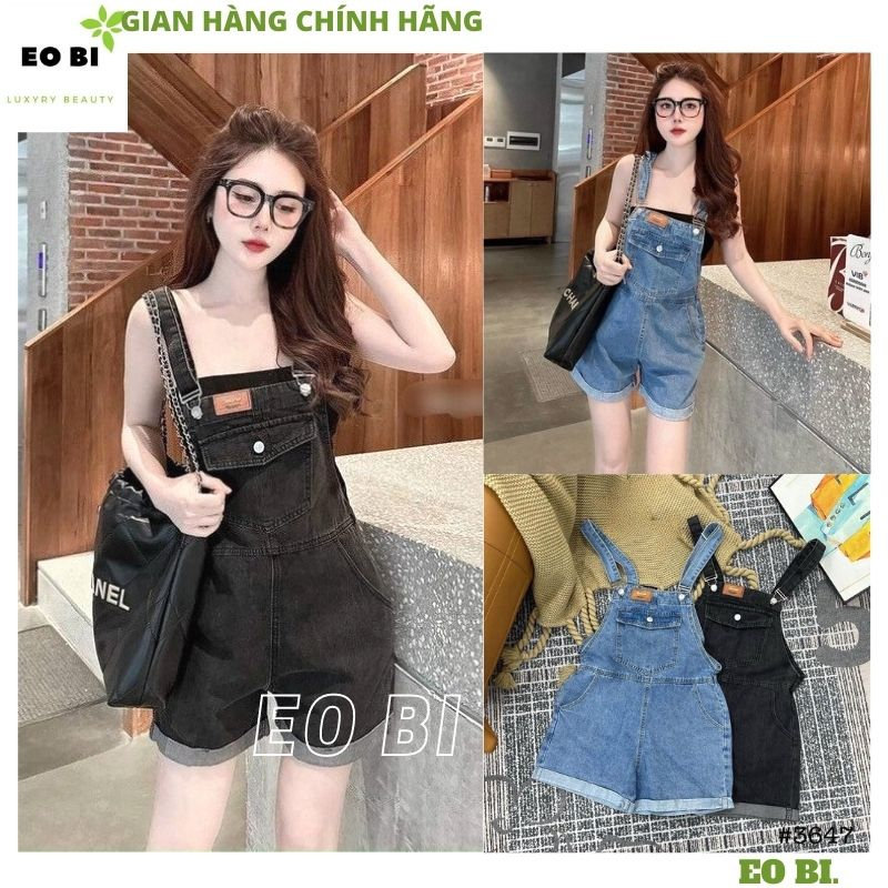 Quần yếm denim túi ngực dáng ngắn ống rộng thời trang Hàn Quốc, Yếm bò đùi 2 màu kiểu dáng trẻ trung năng động - EOBI