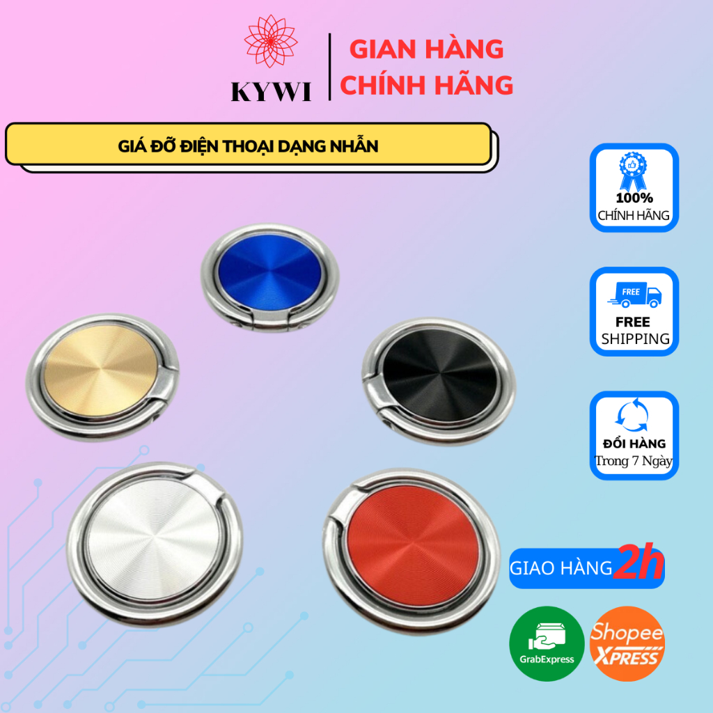 Giá Đỡ Điện Thoại Dạng Nhẫn Kywi Bằng Kim Loại Siêu Mỏng Nhẹ Xoay 360 Độ Thông Dụng