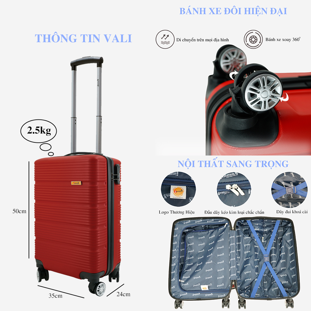 Vali nhựa size 20inch xách tay lên máy bay immaX X13 bảo hành 3 năm chính hãng, 1 đổi 1 trong 12 tháng