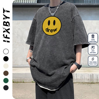 Áo phông nam IFXBYT local brand wash nâu xám T-shirt đẹp smile unisex 100% cotton-Y0207