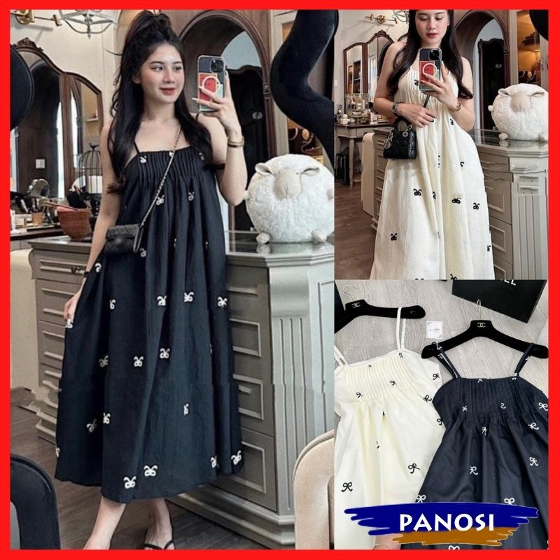 Váy hai dây babydoll 2 lớp họa tiết nơ váy maxi dáng dài đi biển đi chơi sang trọng PANOSI - V820 | BigBuy360 - bigbuy360.vn