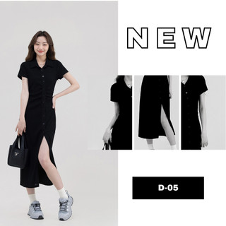 Đầm polo đen dáng dài, nhún eo che bụng siêu hack dáng D5