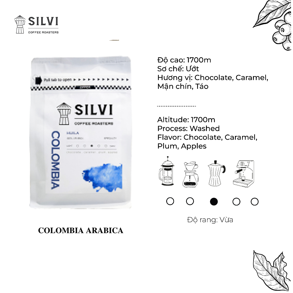 Cà phê Espresso Colombia Huila Pha Máy - Silvi Specialty Coffee