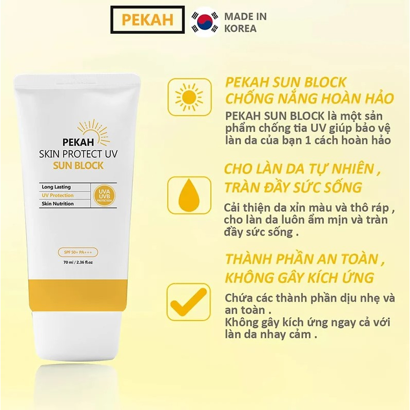 Kem Chống Nắng Nâng Tone Tự Nhiên Pekah Skin Protect UV Sunblock SPF50+/PA+++ 70ml