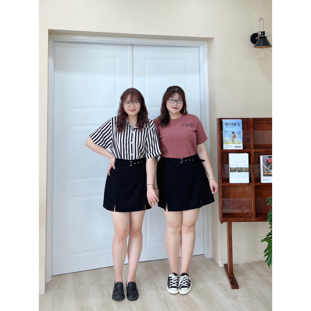 Chân váy chữ A cạp phối bản thắt lưng - xẻ gấu (CV40) (size 60kg - 100kg) [Hằng Fami bigsize]