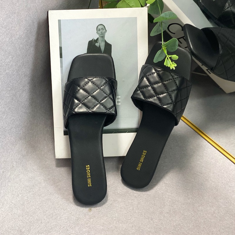 Dép xẹp nữ  quai ngang kẻ caro 3 màu bigsize 40,41,42,43,44 - Dép nữ bigsize đẹp