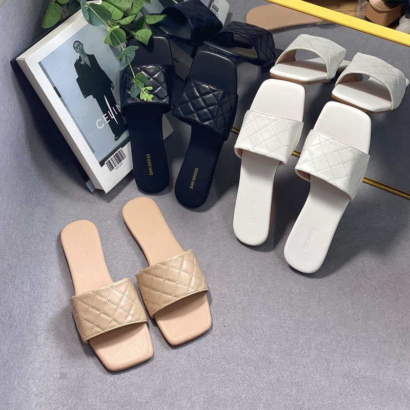 Dép xẹp nữ  quai ngang kẻ caro 3 màu bigsize 40,41,42,43,44 - Dép nữ bigsize đẹp